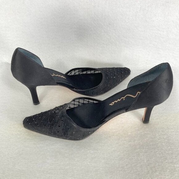 Nina Dressy Rhinestones And Mesh Black Luster Heels Formal Shoes With Bag 9M - Picture 7 of 7